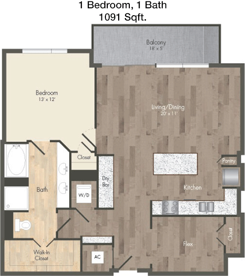 1,091 sq ft floorplan layout
