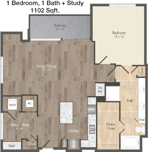 1,102 sq ft floorplan layout