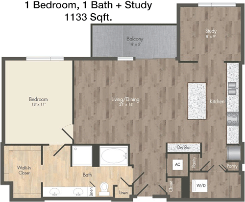 1,133 sq ft floorplan layout