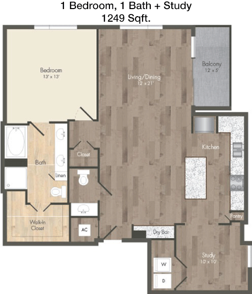 1,249 sq ft floorplan layout