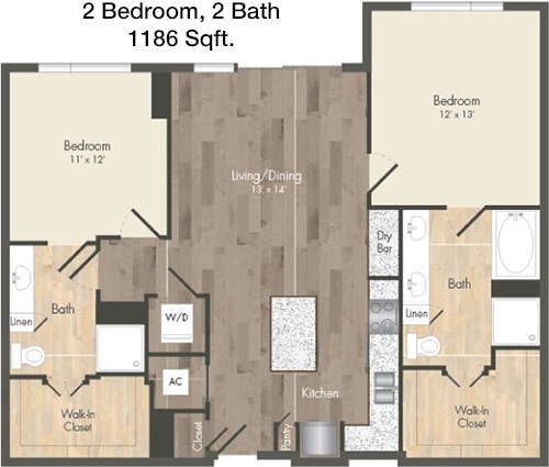 1,186 sq ft floorplan layout