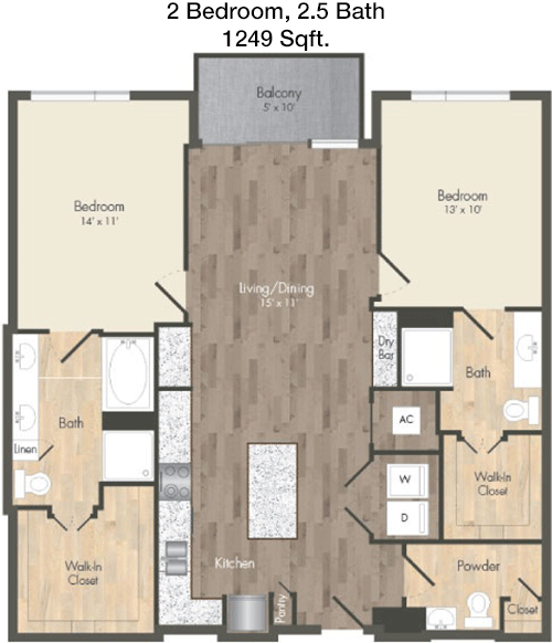 1,249 sq ft floorplan layout