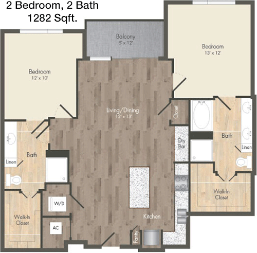 1,282 sq ft floorplan layout