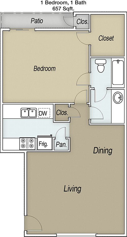 657 sq ft floorplan layout