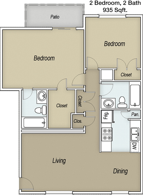 935 sq ft floorplan layout