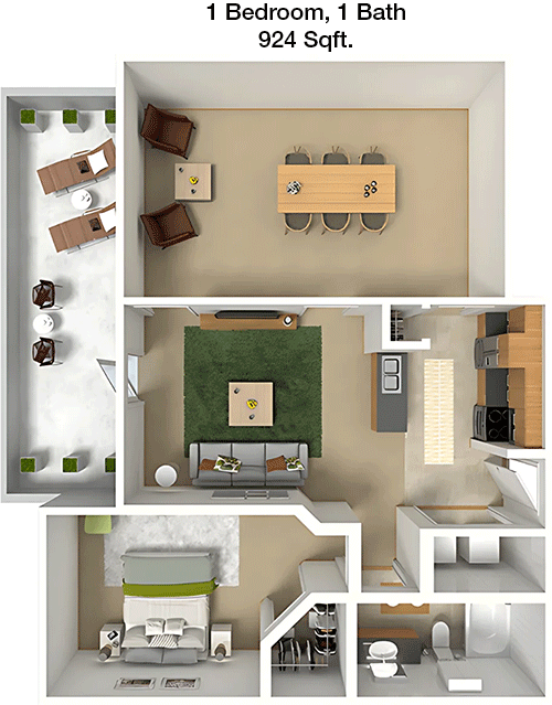 924 sq ft floorplan layout
