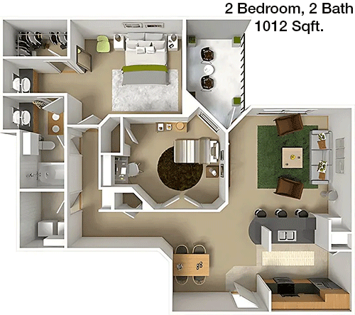 1,012 sq ft floorplan layout