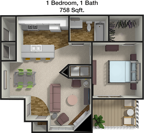 758 sq ft floorplan layout
