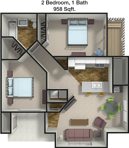 958 sq ft floorplan layout