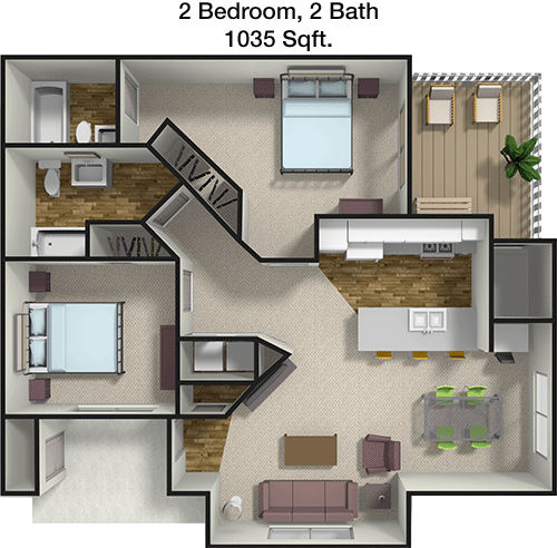 1,035 sq ft floorplan layout