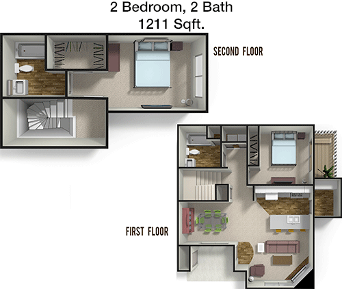 1,211 sq ft floorplan layout
