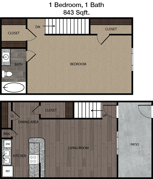 843 sq ft floorplan layout