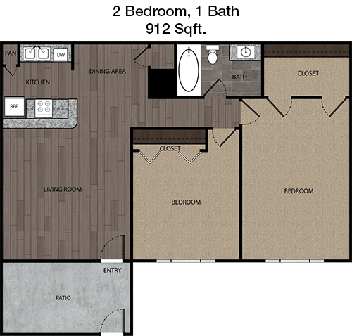 912 sq ft floorplan layout