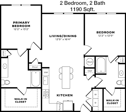 1,190 sq ft floorplan layout