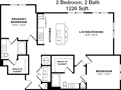 1,226 sq ft floorplan layout