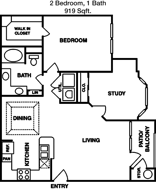 919 sq ft floorplan layout