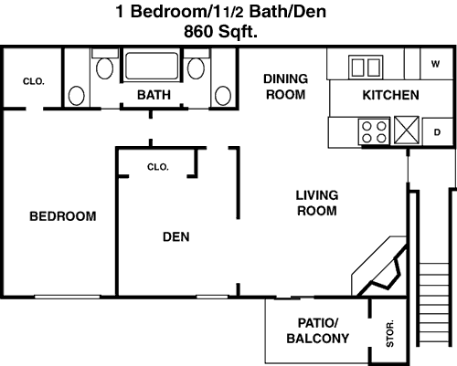 860 sq ft floorplan layout