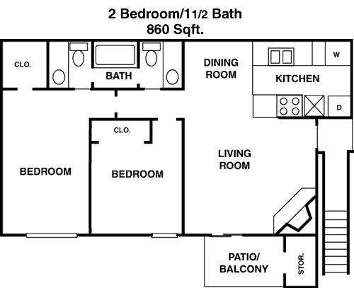 860 sq ft floorplan layout
