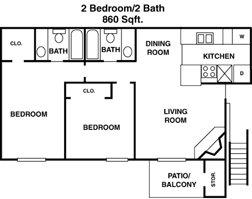 860 sq ft floorplan layout