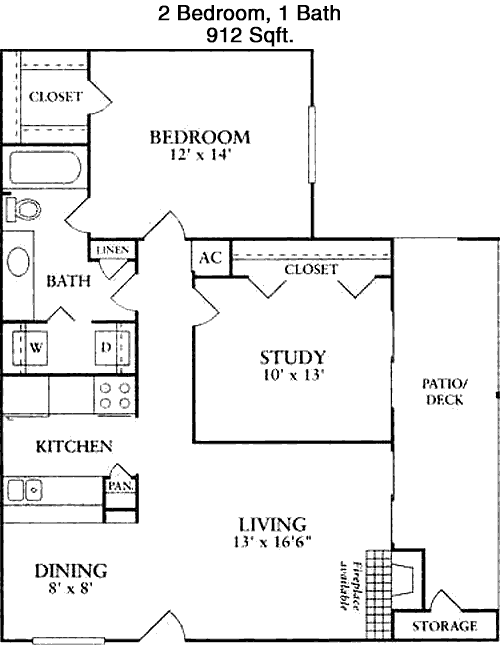 912 sq ft floorplan layout