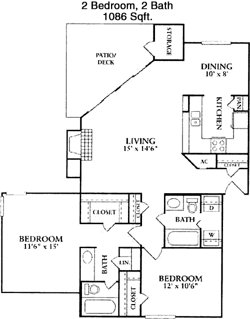 1,086 sq ft floorplan layout