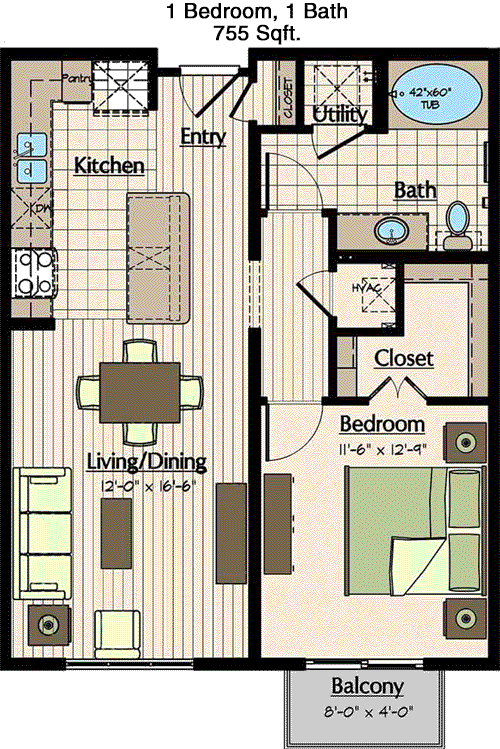 755 sq ft floorplan layout
