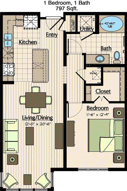 797 sq ft floorplan layout