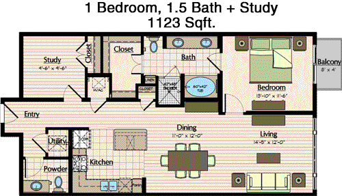1,123 sq ft floorplan layout