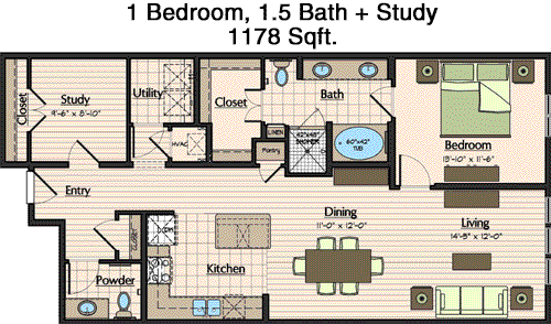 1,178 sq ft floorplan layout