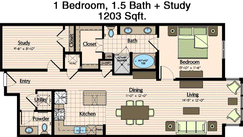 1,203 sq ft floorplan layout