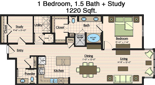 1,220 sq ft floorplan layout