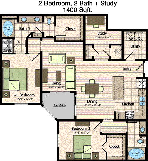 1,400 sq ft floorplan layout
