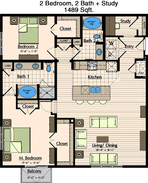 1,489 sq ft floorplan layout