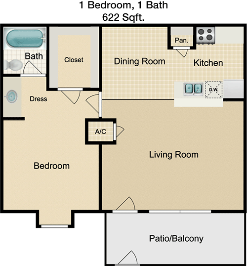 622 sq ft floorplan layout