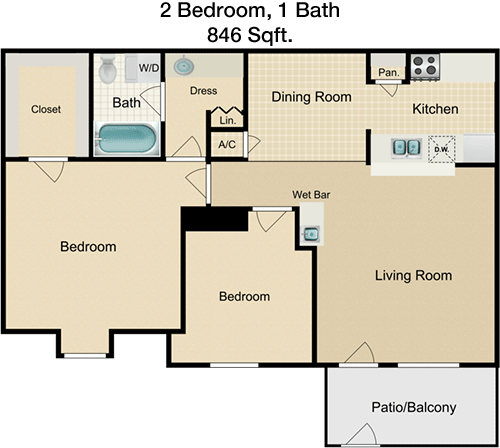 846 sq ft floorplan layout