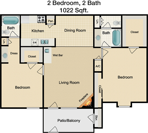 1,022 sq ft floorplan layout