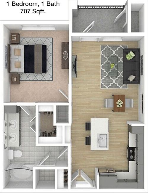 707 sq ft floorplan layout