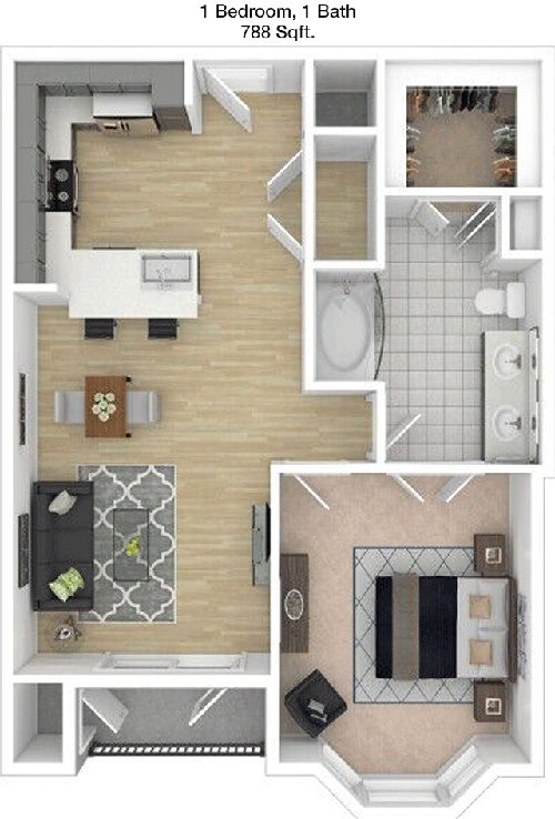 788 sq ft floorplan layout