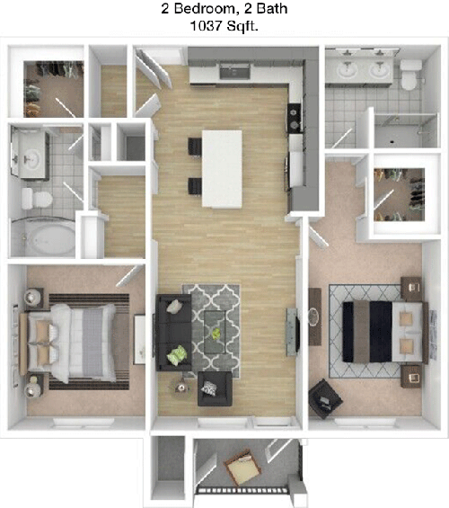 1,037 sq ft floorplan layout