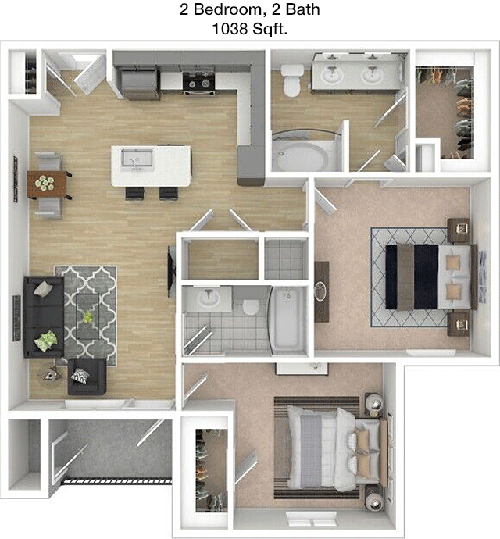 1,038 sq ft floorplan layout