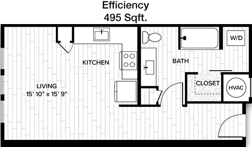 495 sq ft floorplan layout