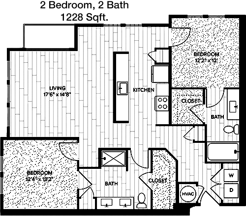 1,228 sq ft floorplan layout