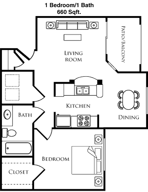 660 sq ft floorplan layout