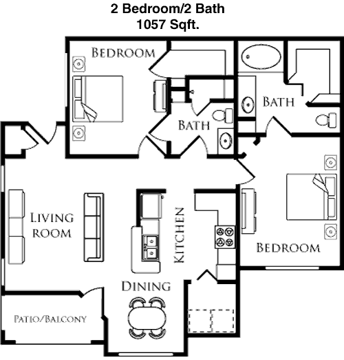 1,057 sq ft floorplan layout