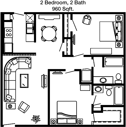 960 sq ft floorplan layout