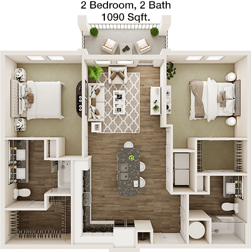 1,090 sq ft floorplan layout