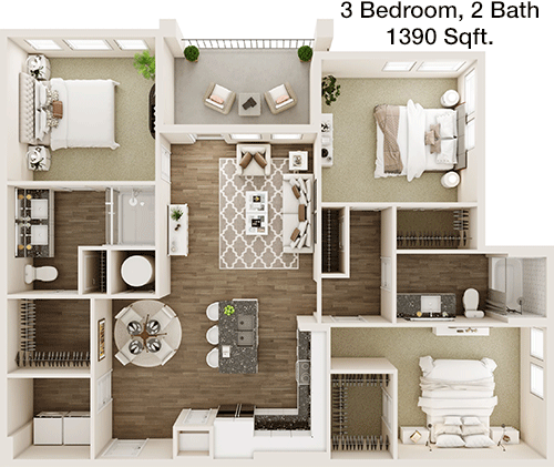 1,390 sq ft floorplan layout