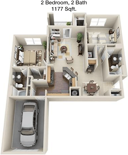 1,177 sq ft floorplan layout