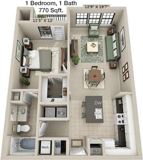770 sq ft floorplan layout
