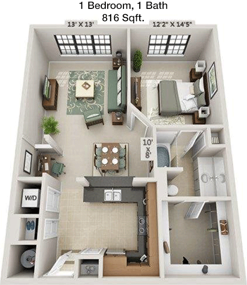 816 sq ft floorplan layout